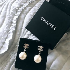 Chanel CC Pearl Drop Earrings